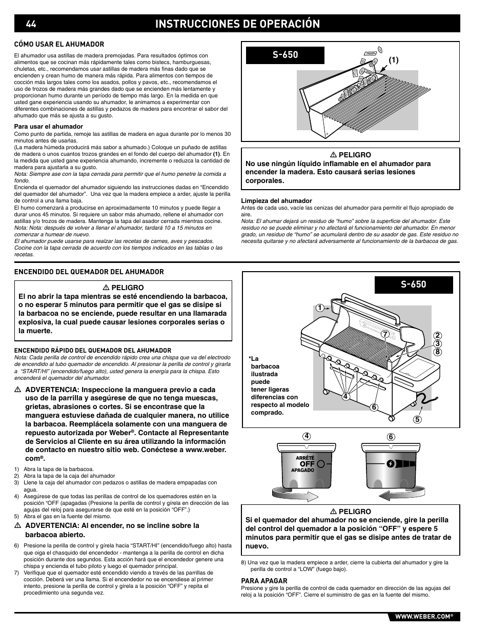 Instrucciones de operación, S-650 | weber S-620/650 User Manual | Page 44 / 76
