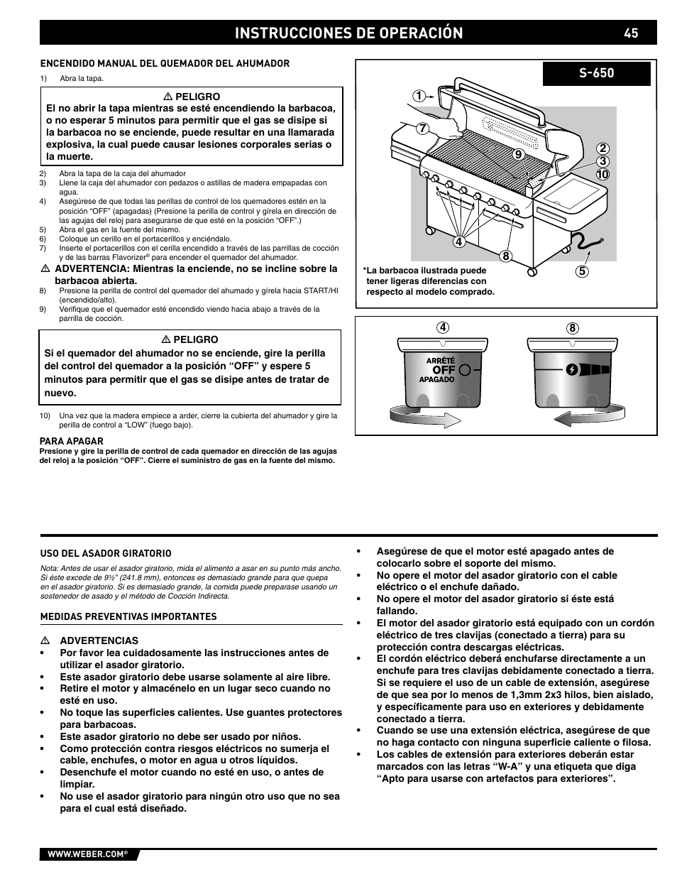 Instrucciones de operación, S-650 | weber S-620/650 User Manual | Page 45 / 76