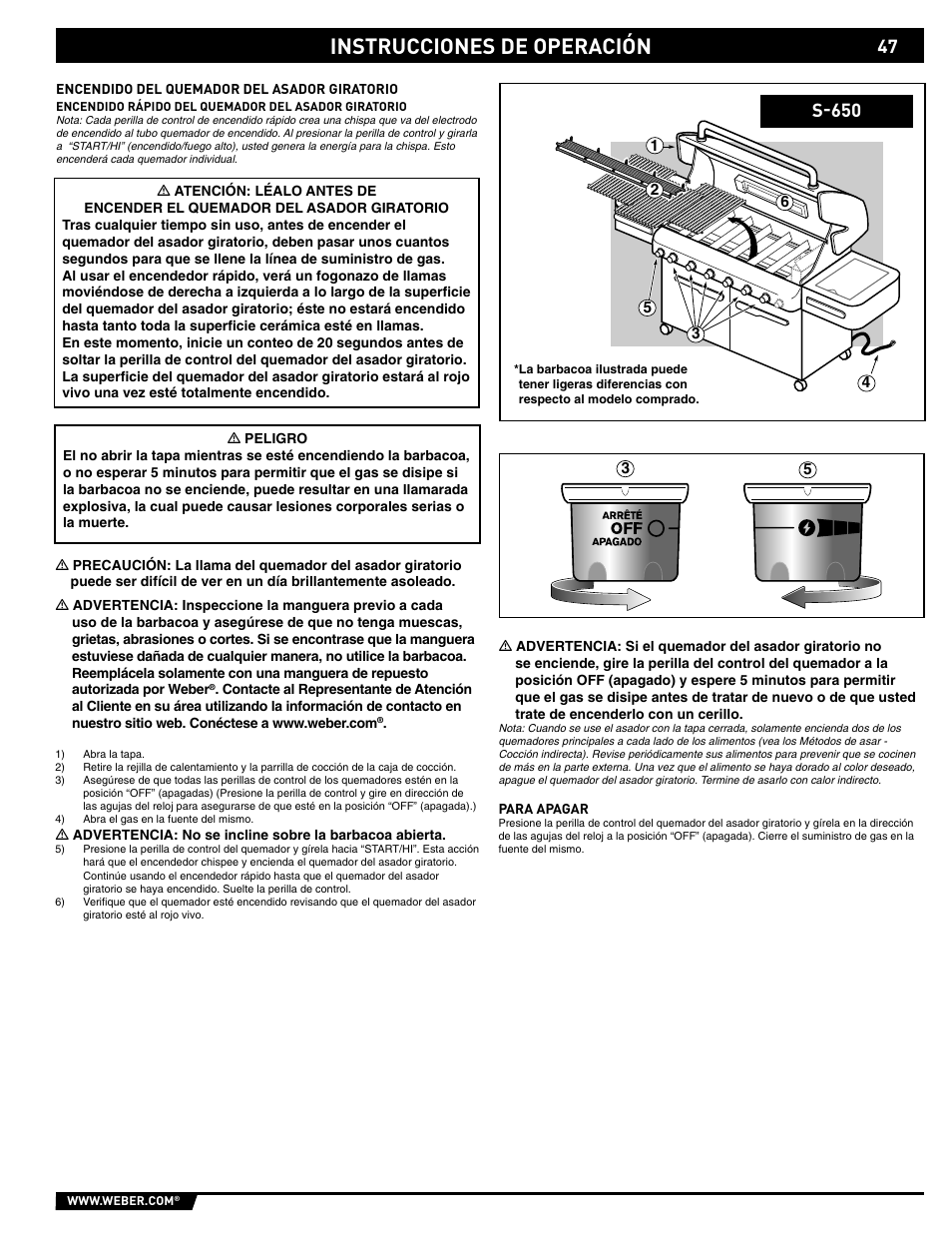 Instrucciones de operación, S-650 | weber S-620/650 User Manual | Page 47 / 76