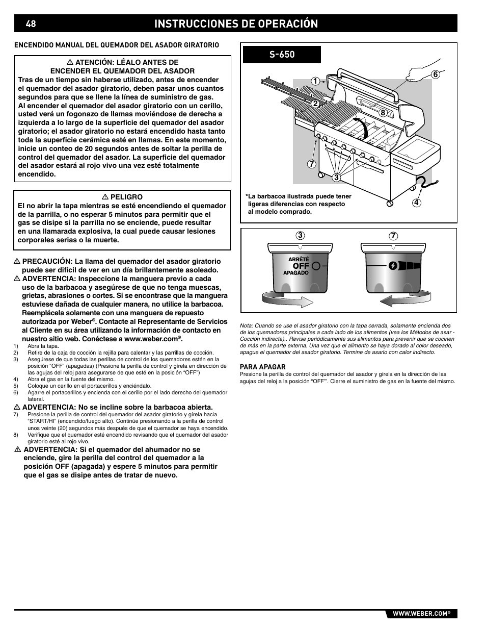 Instrucciones de operación, S-650 | weber S-620/650 User Manual | Page 48 / 76