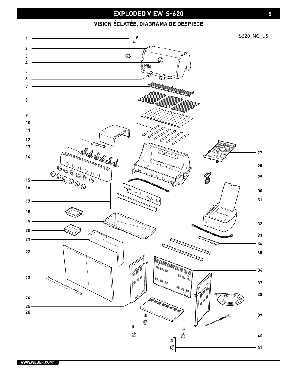Exploded view s-620 | weber S-620/650 User Manual | Page 5 / 76