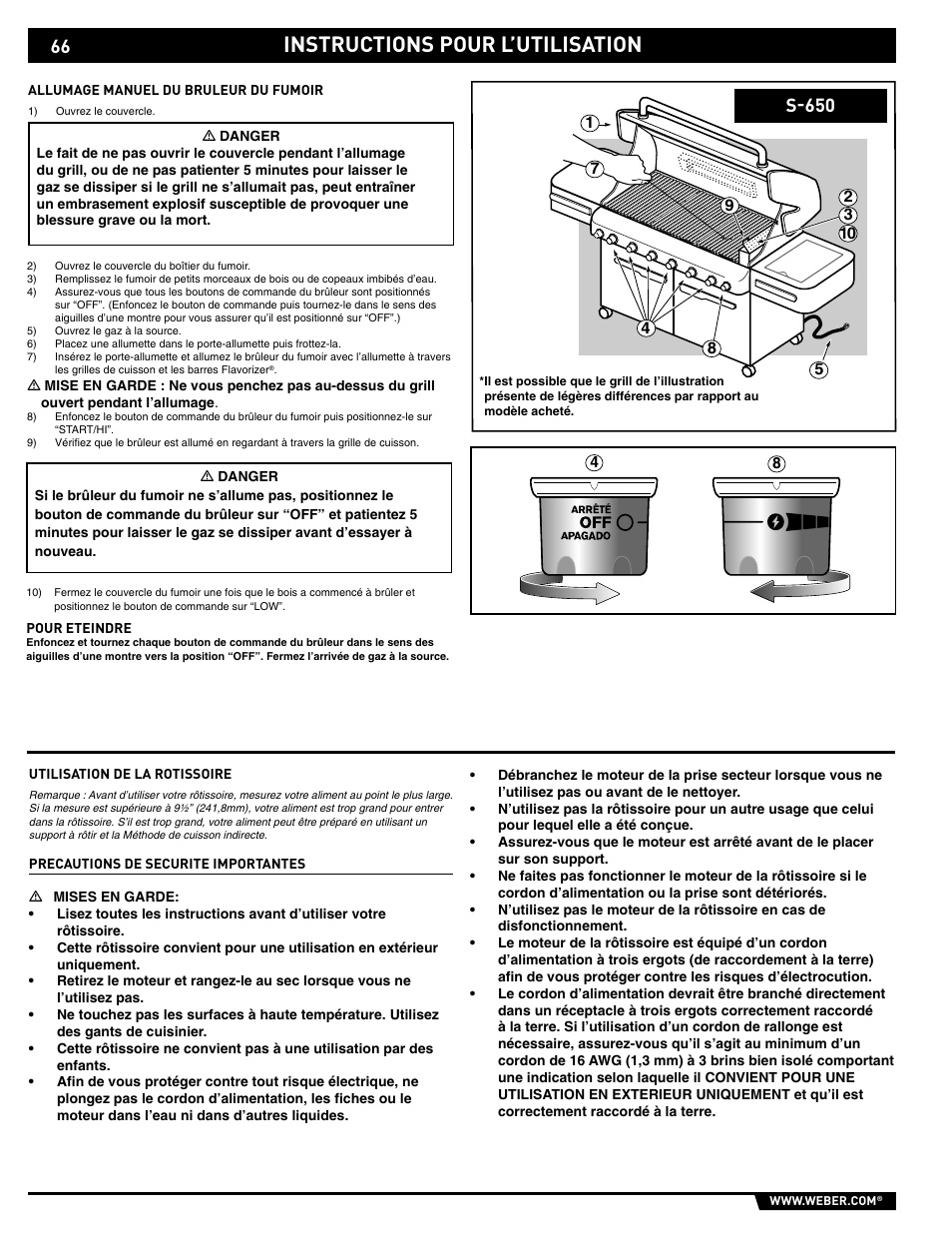 Instructions pour l’utilisation, S-650 | weber S-620/650 User Manual | Page 66 / 76