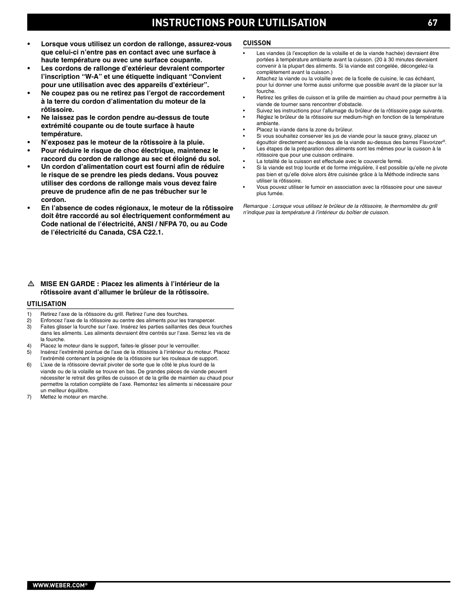 Instructions pour l’utilisation | weber S-620/650 User Manual | Page 67 / 76