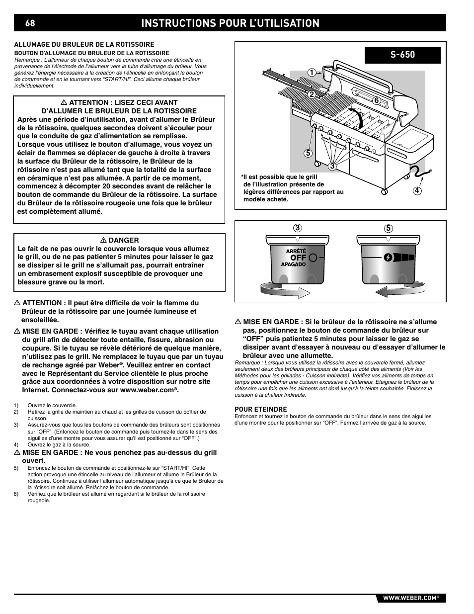 Instructions pour l’utilisation, S-650 | weber S-620/650 User Manual | Page 68 / 76