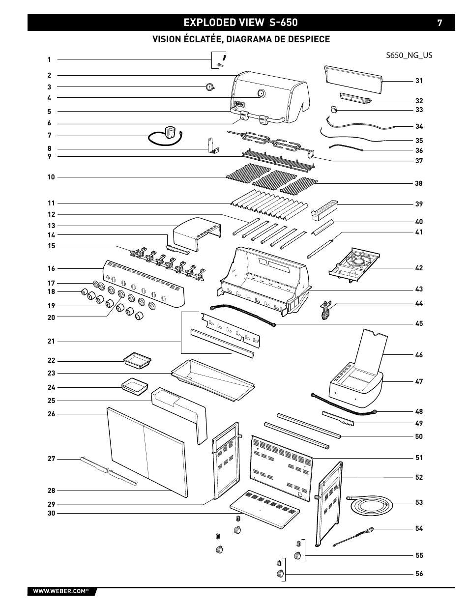 Exploded view s-650 | weber S-620/650 User Manual | Page 7 / 76