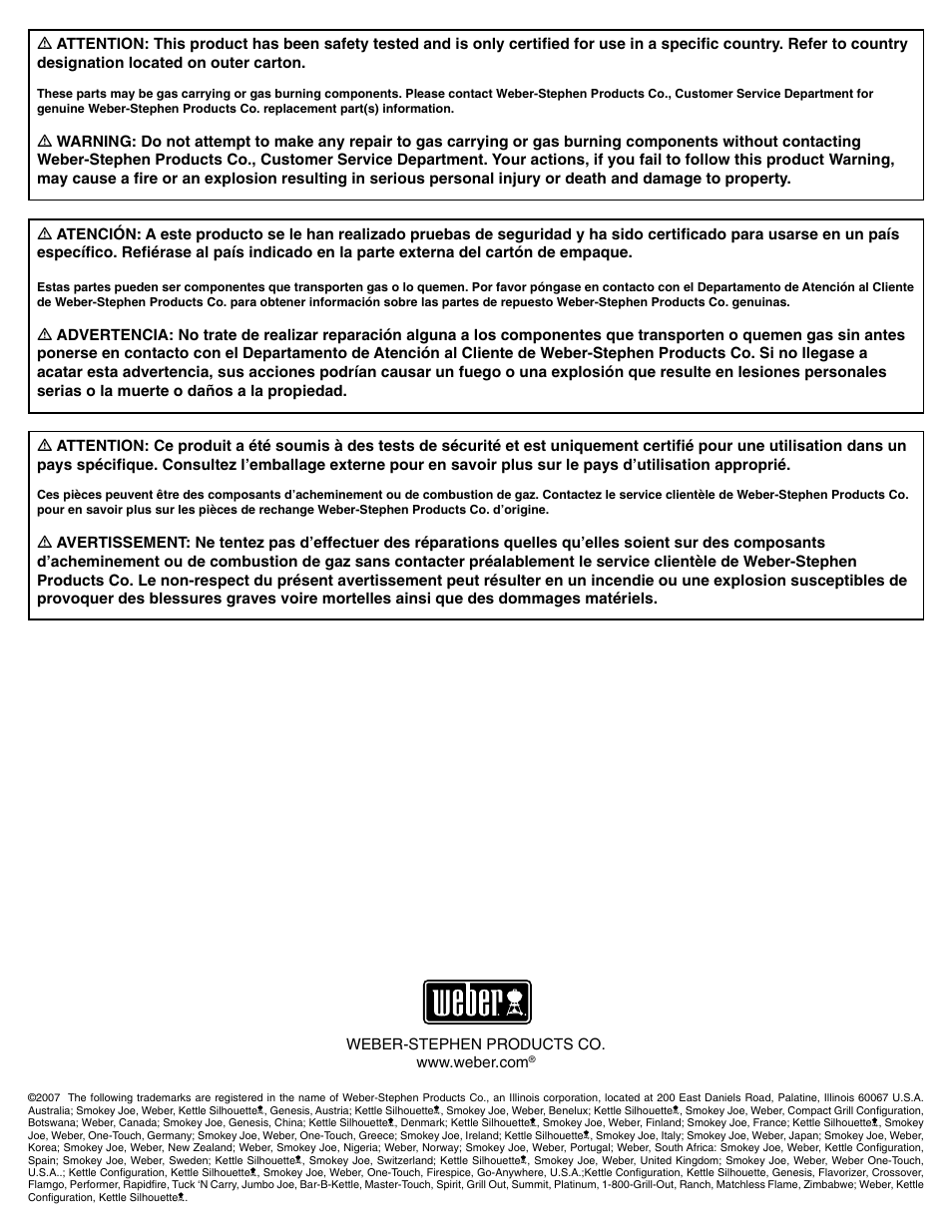 weber S-620/650 User Manual | Page 74 / 76