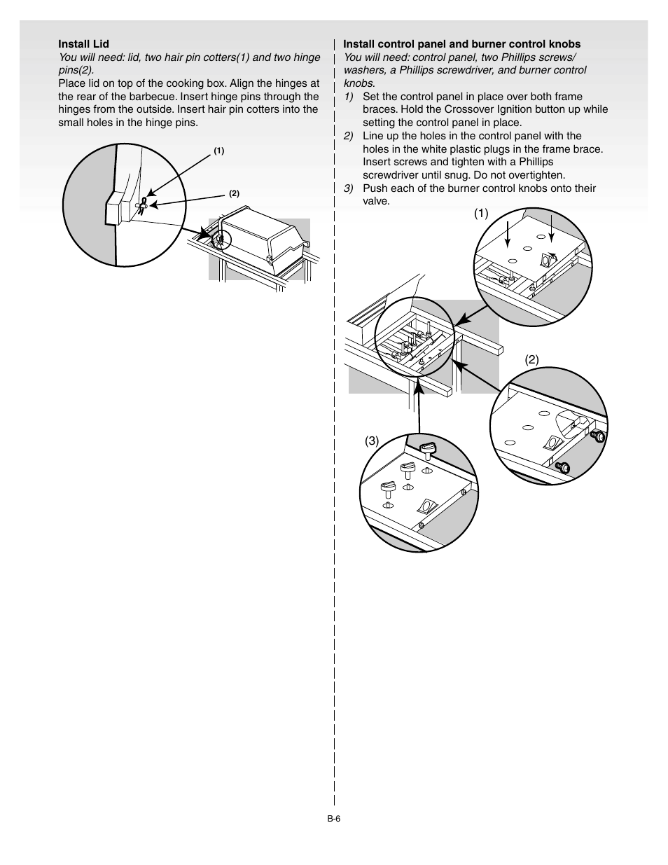 Install lid, Install control panel and burner control knobs | weber Genesis 55009 User Manual | Page 16 / 38