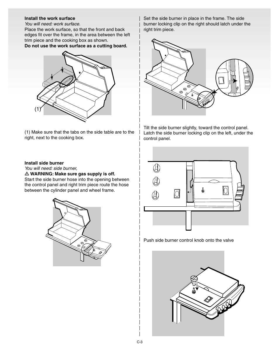 Install the work surface, Install side burner | weber Genesis 55009 User Manual | Page 19 / 38