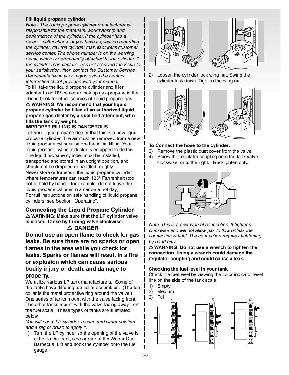 Fill liquid propane cylinder, Connecting the liquid propane cylinder | weber Genesis 55009 User Manual | Page 22 / 38