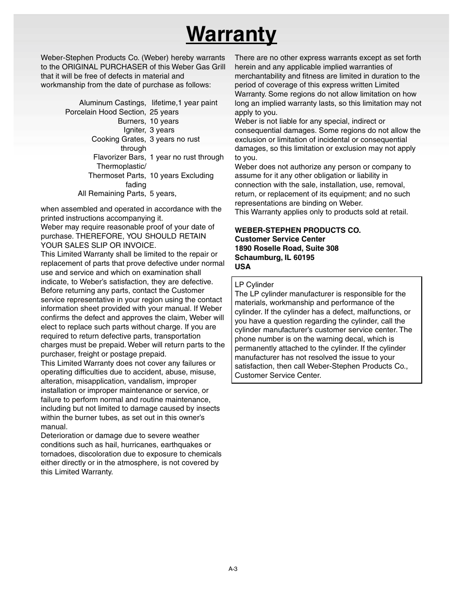 Warranty | weber Genesis 55009 User Manual | Page 3 / 38