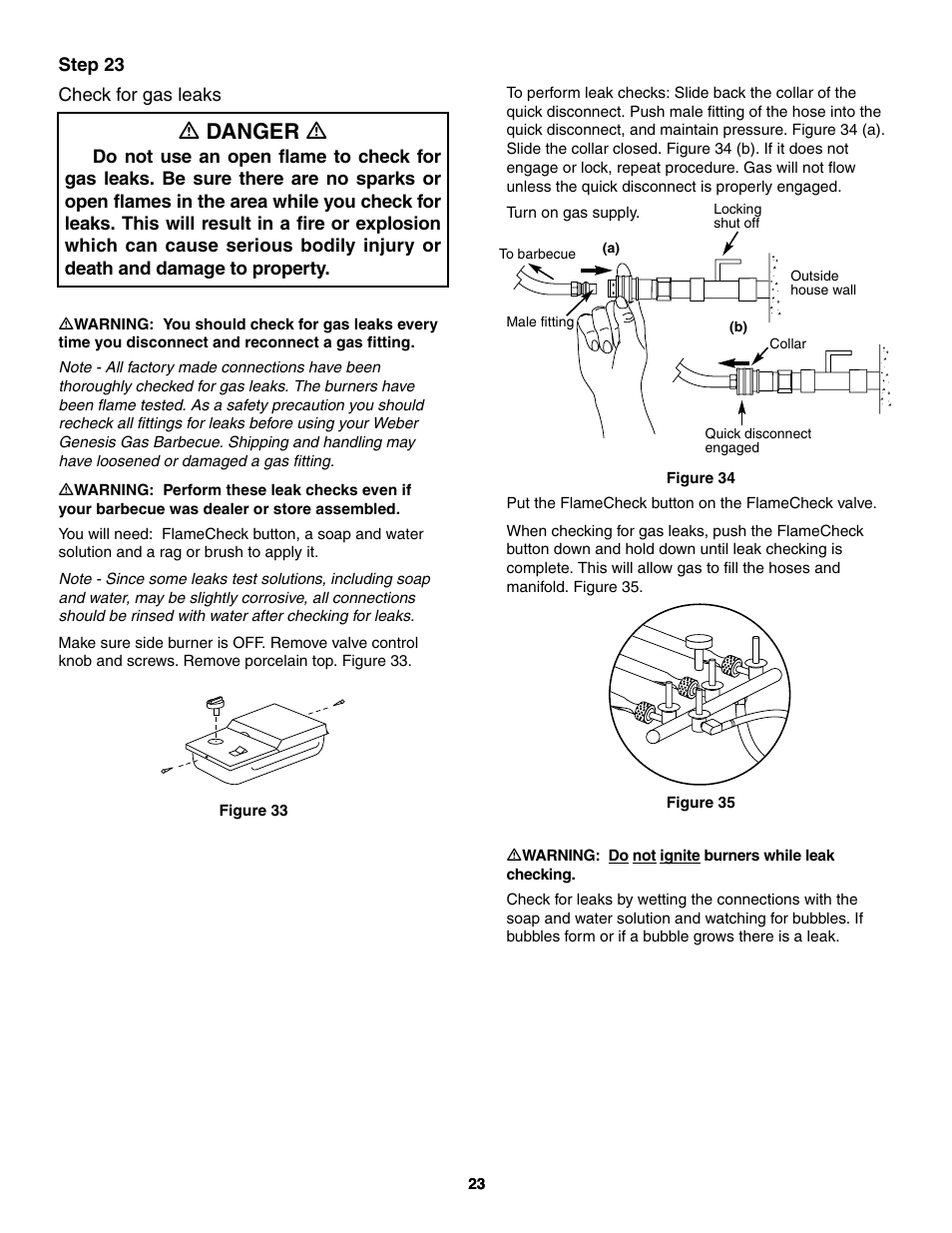 Check for gas leaks, Ƽ danger ƽ | weber 5000 User Manual | Page 23 / 44