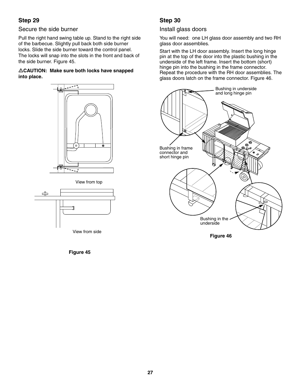 Secure the side burner, Install glass doors | weber 5000 User Manual | Page 27 / 44