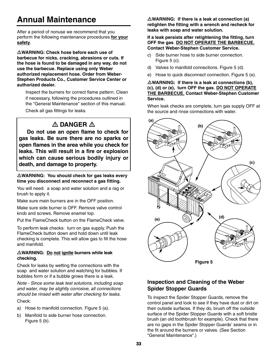 Annual maintenance, Ƽ danger ƽ | weber 5000 User Manual | Page 33 / 44