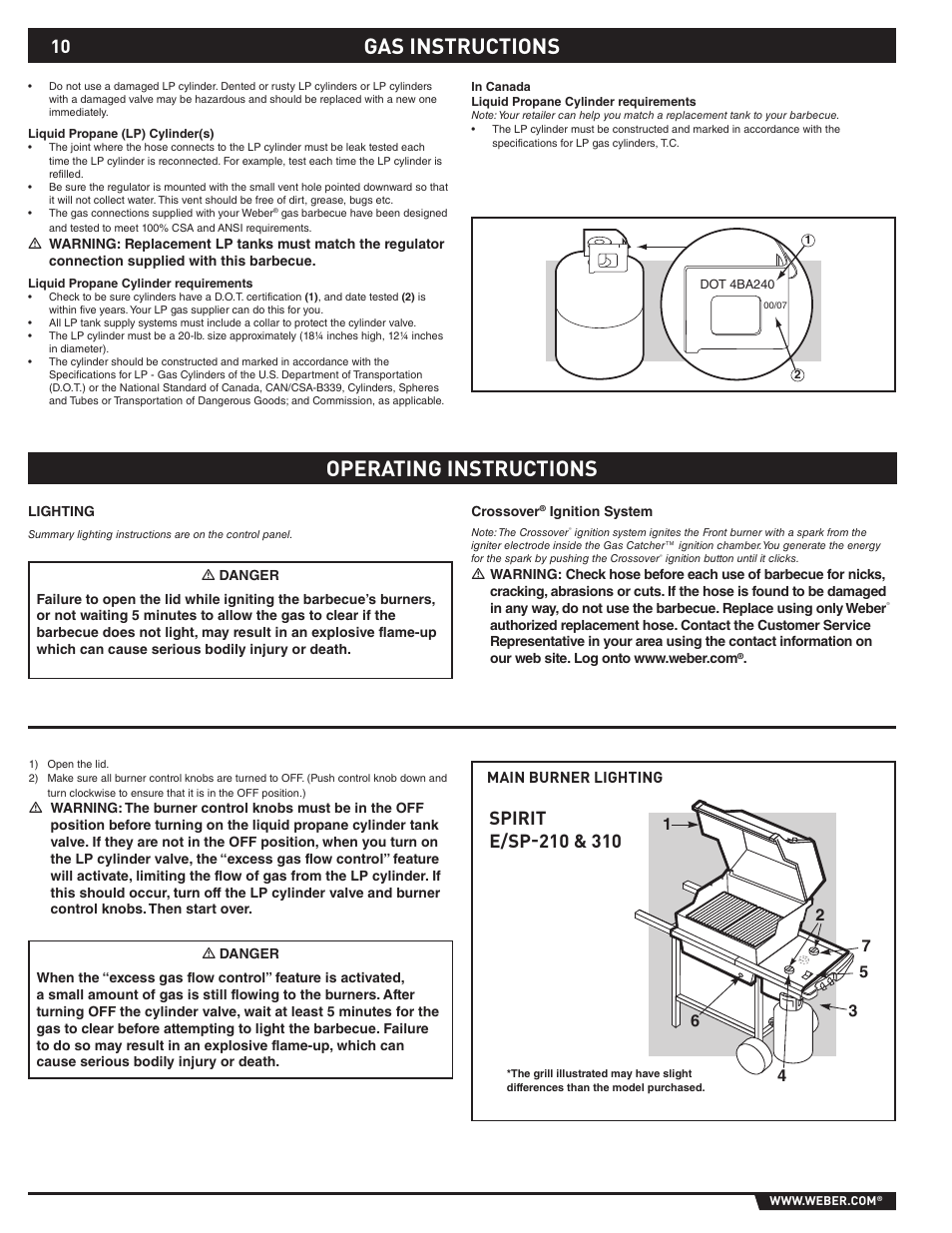 Gas instructions operating instructions | weber SP - 310 User Manual | Page 10 / 40