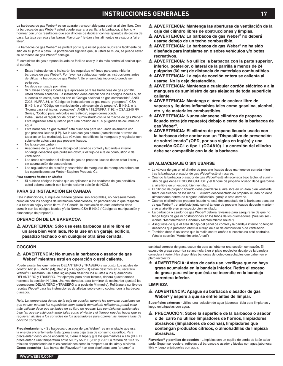 Instrucciones generales | weber SP - 310 User Manual | Page 17 / 40