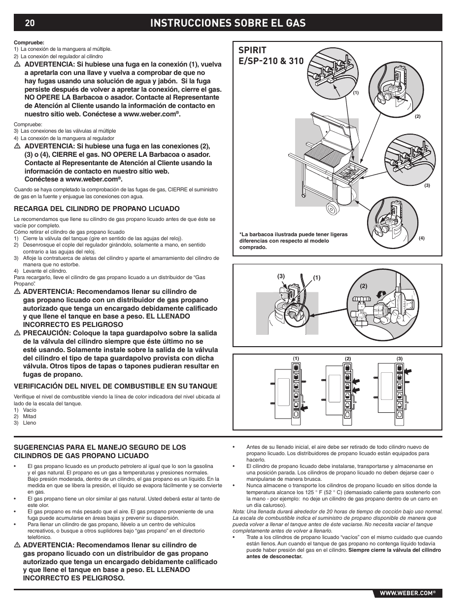 Instrucciones sobre el gas | weber SP - 310 User Manual | Page 20 / 40