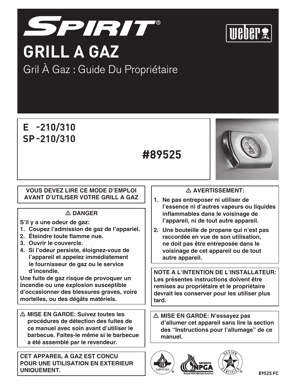 Grill a gaz, Gril à gaz : guide du propriétaire | weber SP - 310 User Manual | Page 26 / 40