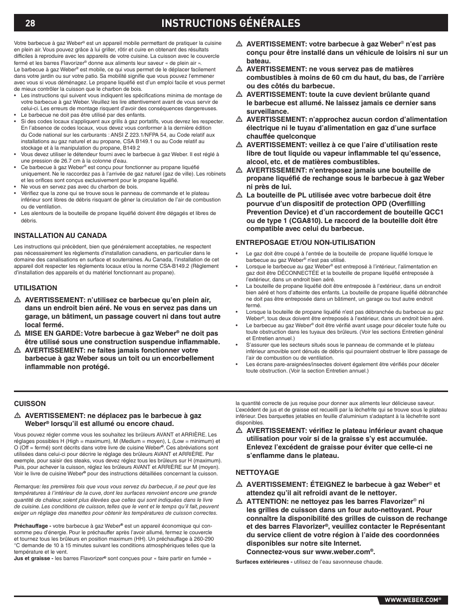 Instructions générales | weber SP - 310 User Manual | Page 28 / 40