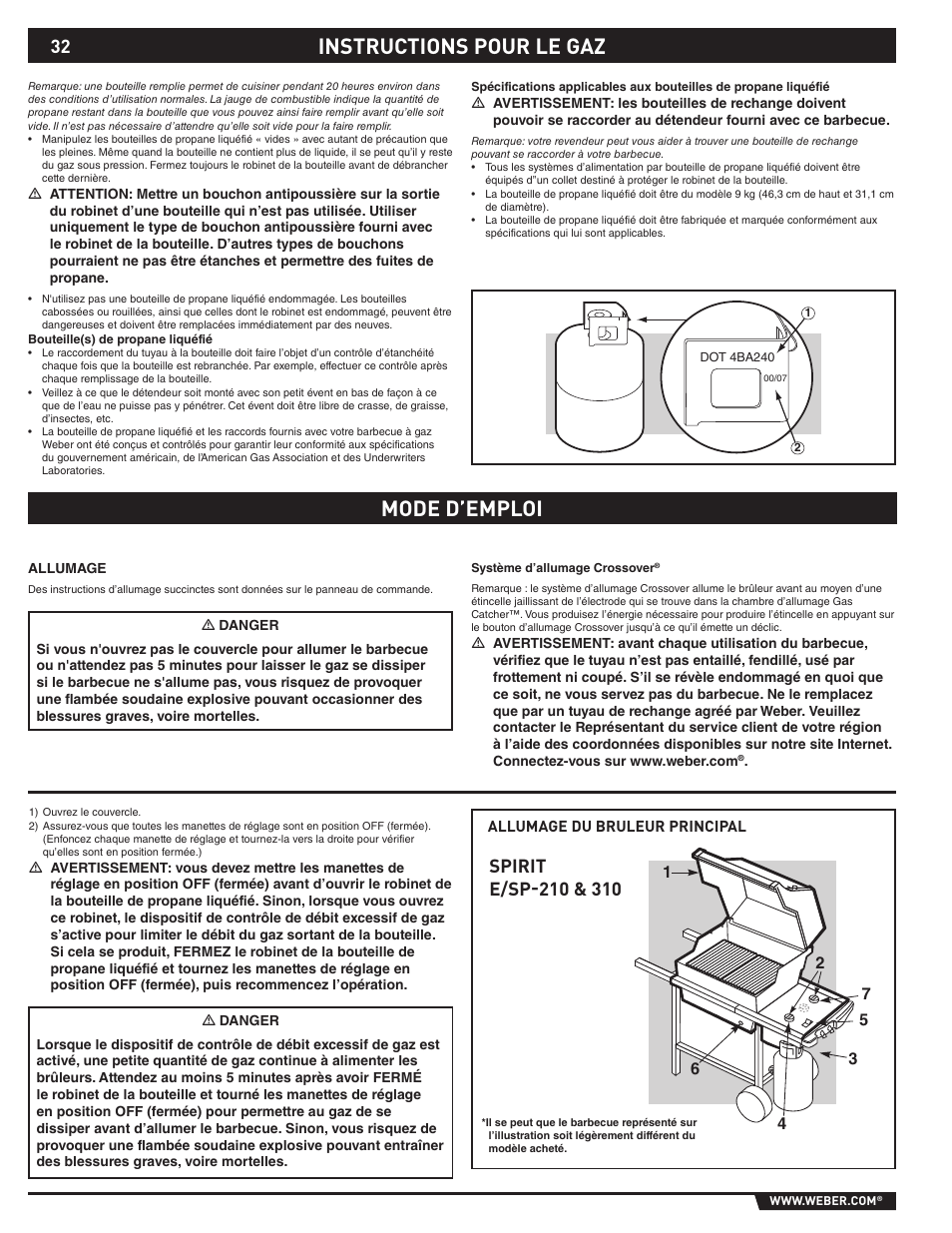 Instructions pour le gaz mode d’emploi | weber SP - 310 User Manual | Page 32 / 40