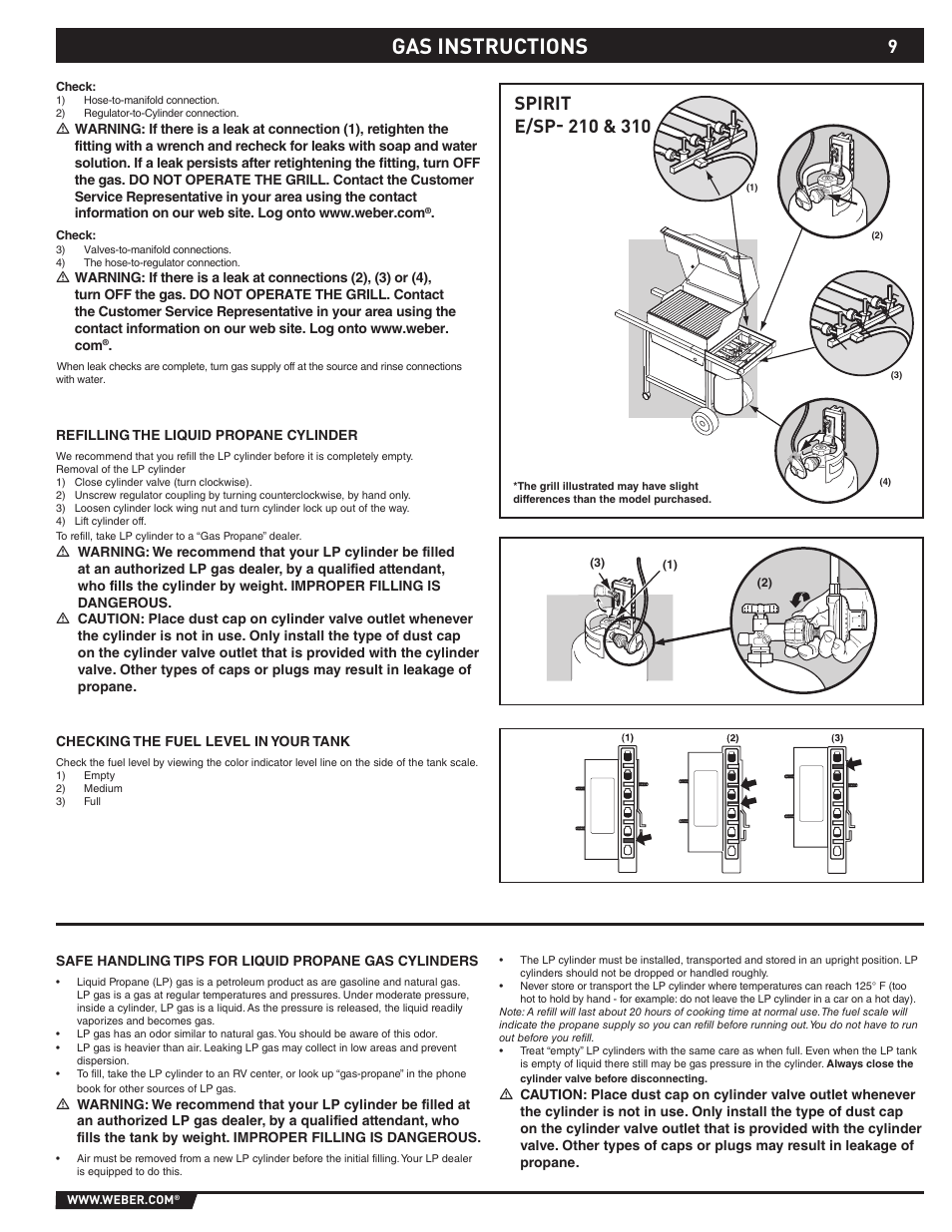Gas instructions | weber SP - 310 User Manual | Page 9 / 40
