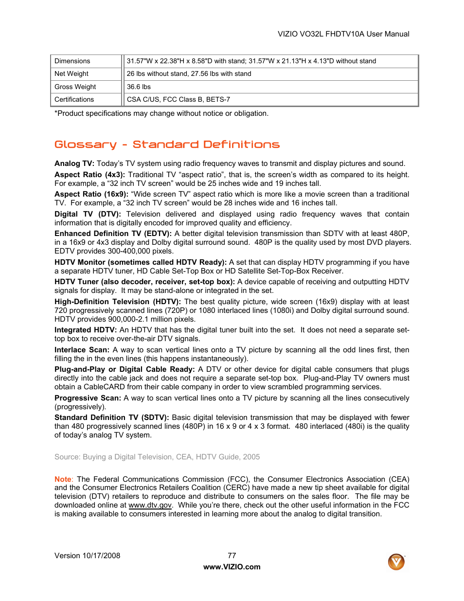 Glossary – standard definitions | weber VO32L User Manual | Page 77 / 82