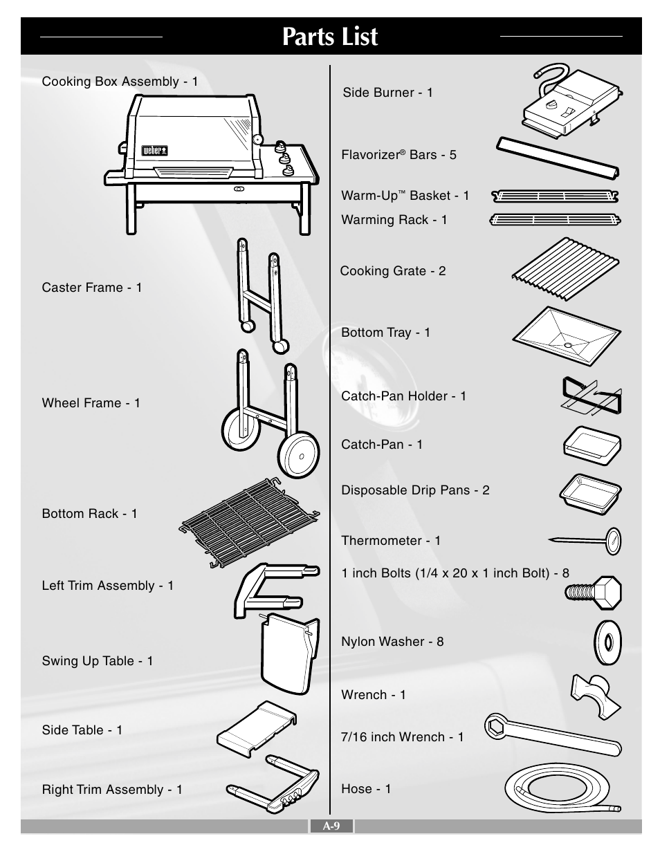 Parts list | weber Genesis Silver C 55265 User Manual | Page 9 / 30