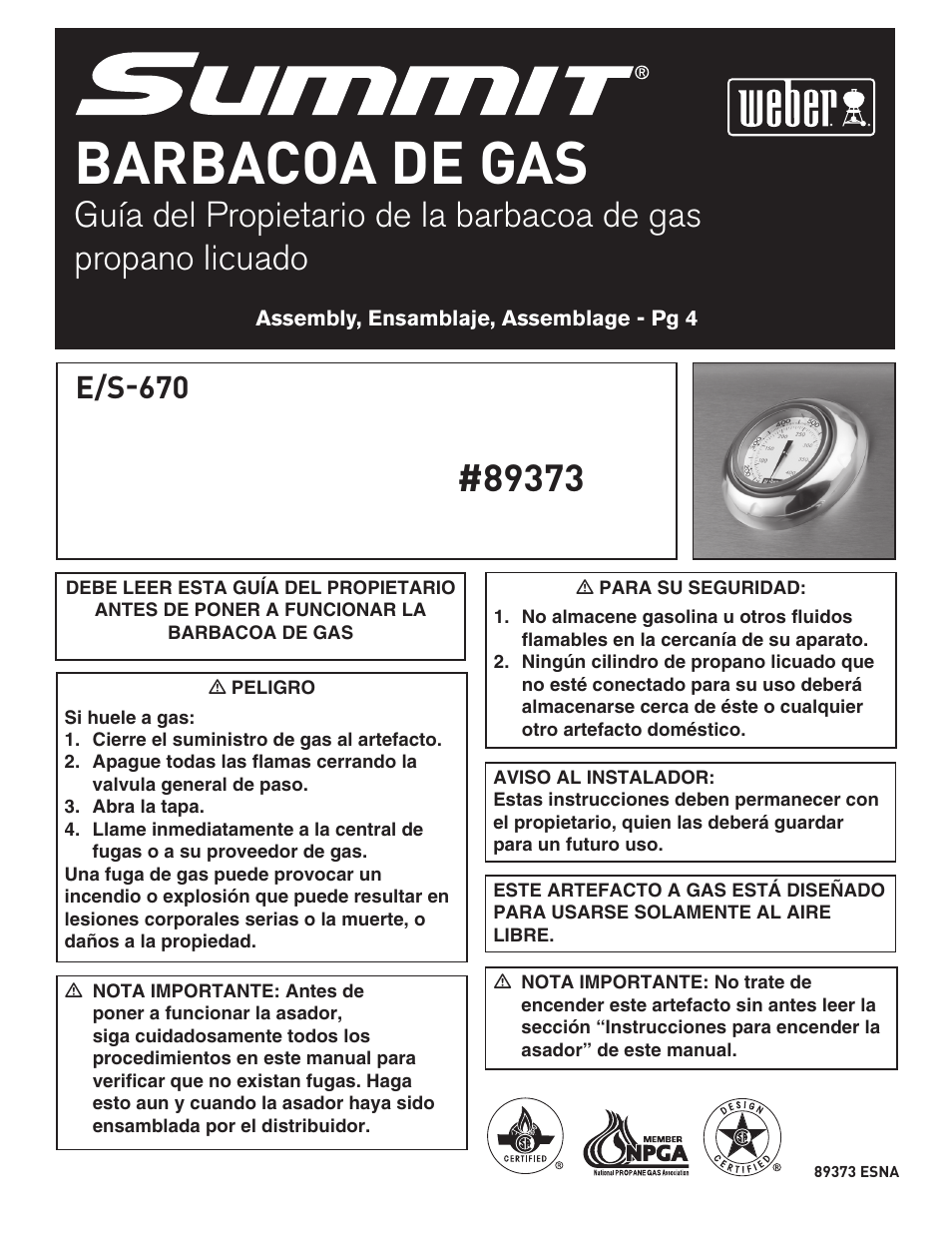 Barbacoa de gas, E/s-670 | weber 89373 User Manual | Page 37 / 92
