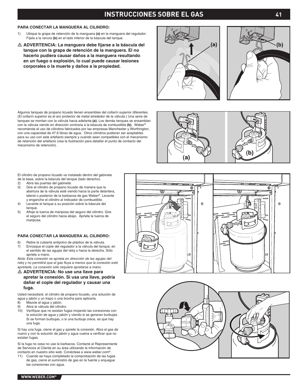 Gas instructions, Instrucciones sobre el gas | weber 89373 User Manual | Page 41 / 92