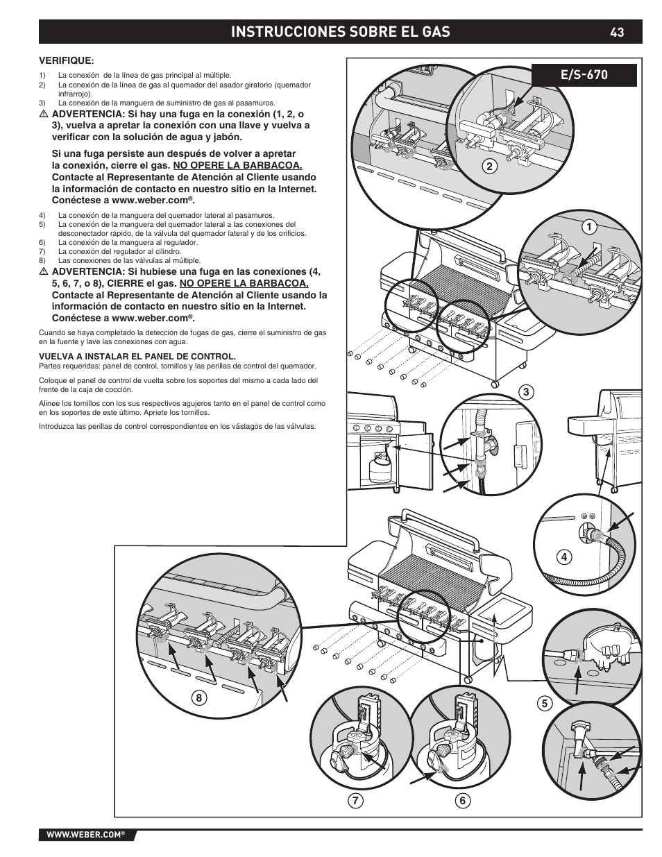 Instrucciones sobre el gas, E/s-670 | weber 89373 User Manual | Page 43 / 92