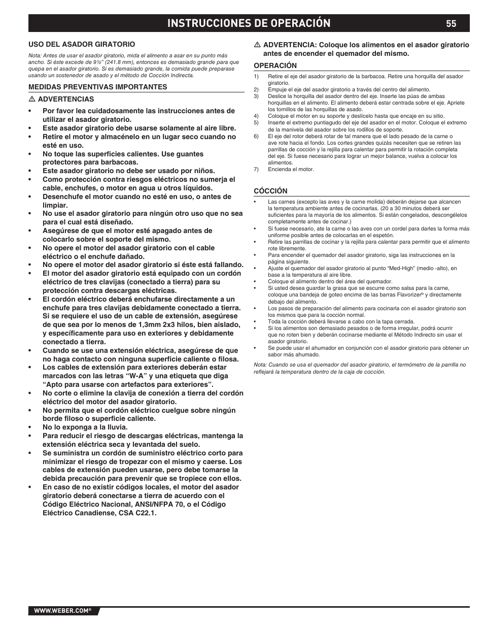 Instrucciones de operación | weber 89373 User Manual | Page 55 / 92