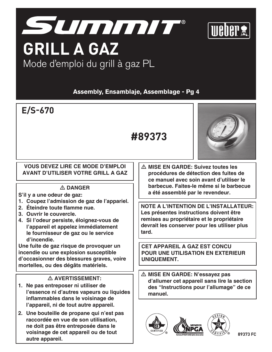 Grill a gaz, Mode d’emploi du grill à gaz pl, E/s-670 | weber 89373 User Manual | Page 64 / 92