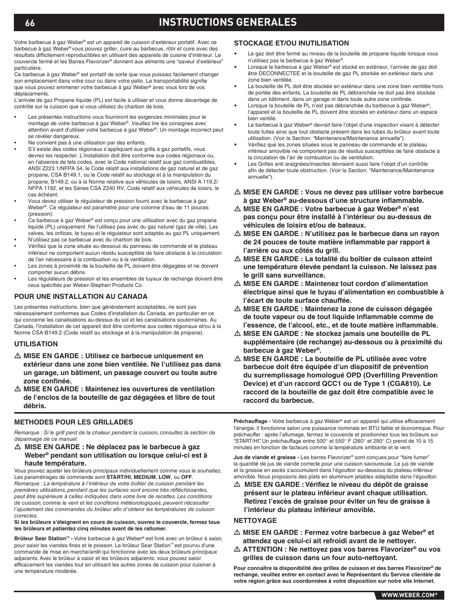 Instructions generales | weber 89373 User Manual | Page 66 / 92