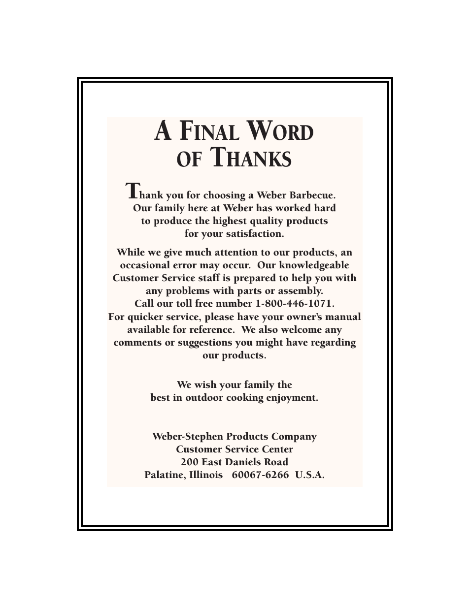 A final word of thanks, Inal, Ord of | Hanks | weber 1100 User Manual | Page 36 / 36