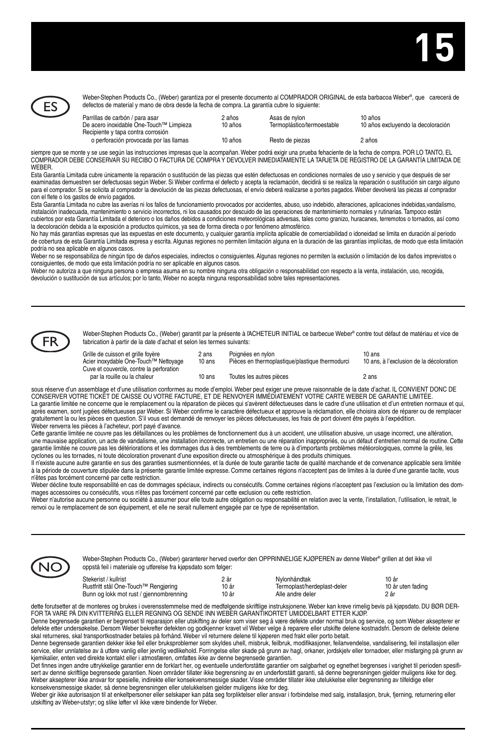 weber ONE-TOUCH GOLD 30821_091508 User Manual | Page 15 / 20