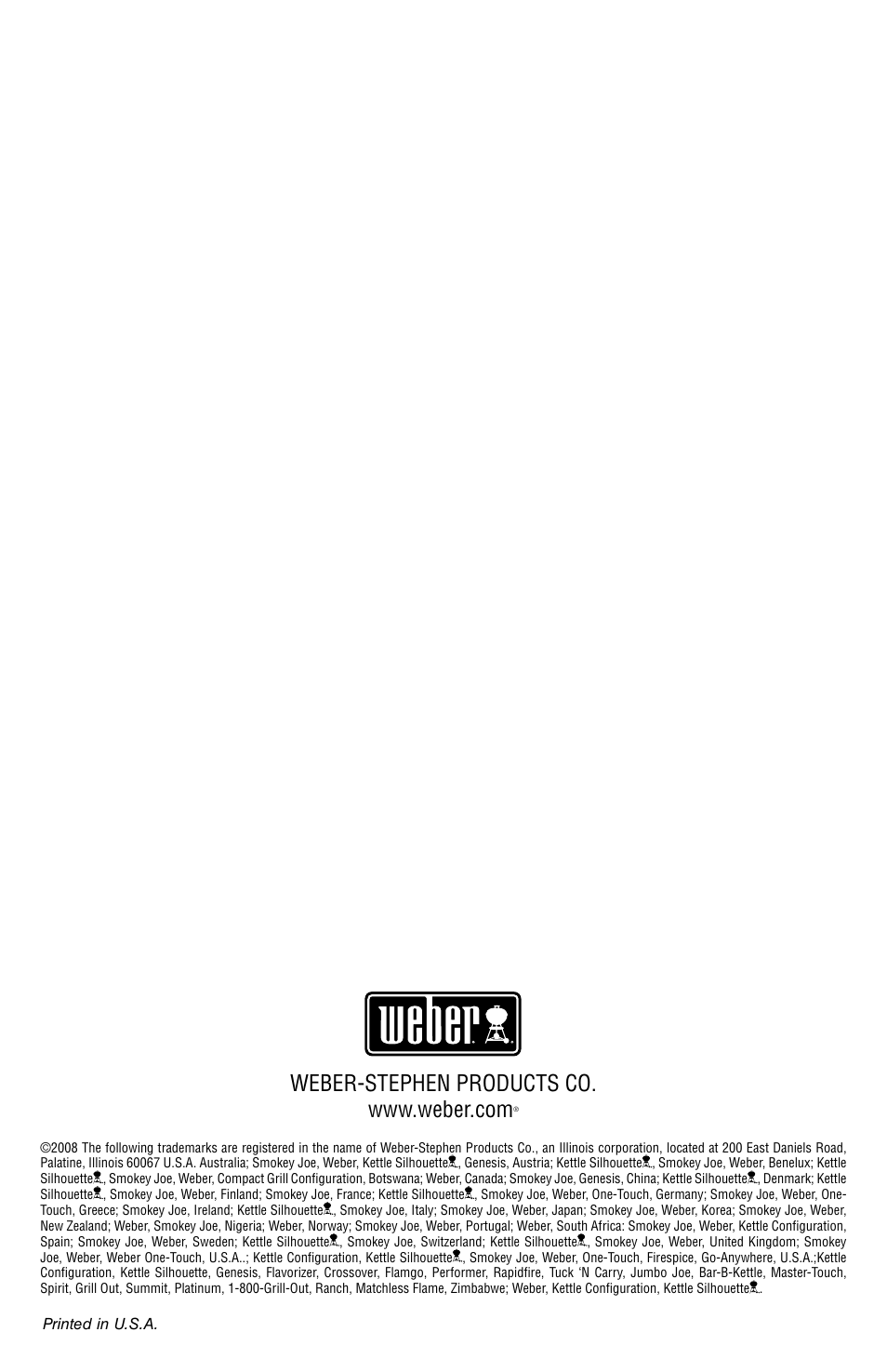 weber ONE-TOUCH GOLD 30821_091508 User Manual | Page 20 / 20