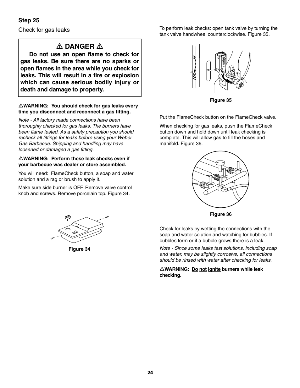 Check for gas leaks, Ƽ danger ƽ, Step 25 check for gas leaks | weber 5000 Series User Manual | Page 24 / 48