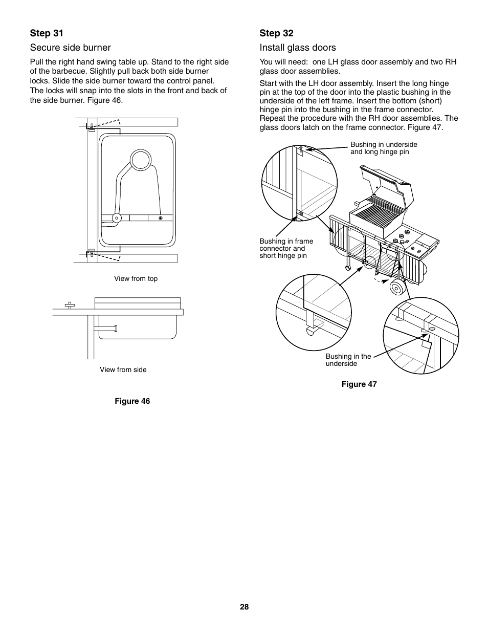 Secure side burner, Install glass doors | weber 5000 Series User Manual | Page 28 / 48