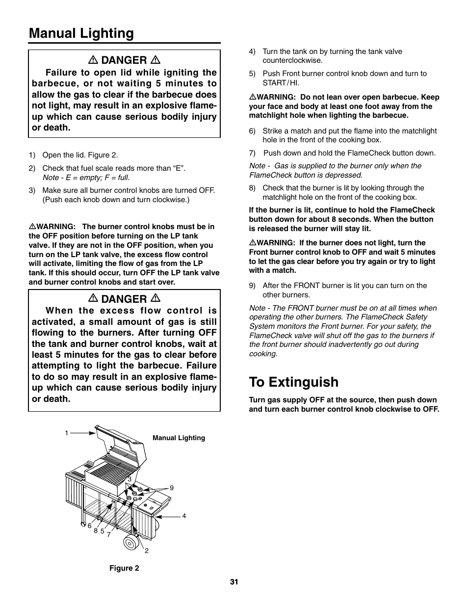 Manual lighting, To extinguish, Ƽ danger ƽ | weber 5000 Series User Manual | Page 31 / 48