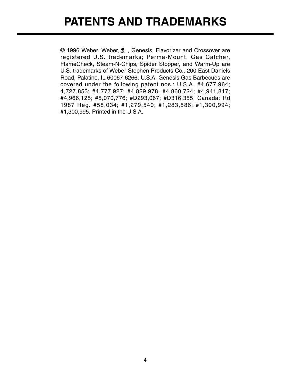 Patents and trademarks | weber 5000 Series User Manual | Page 4 / 48