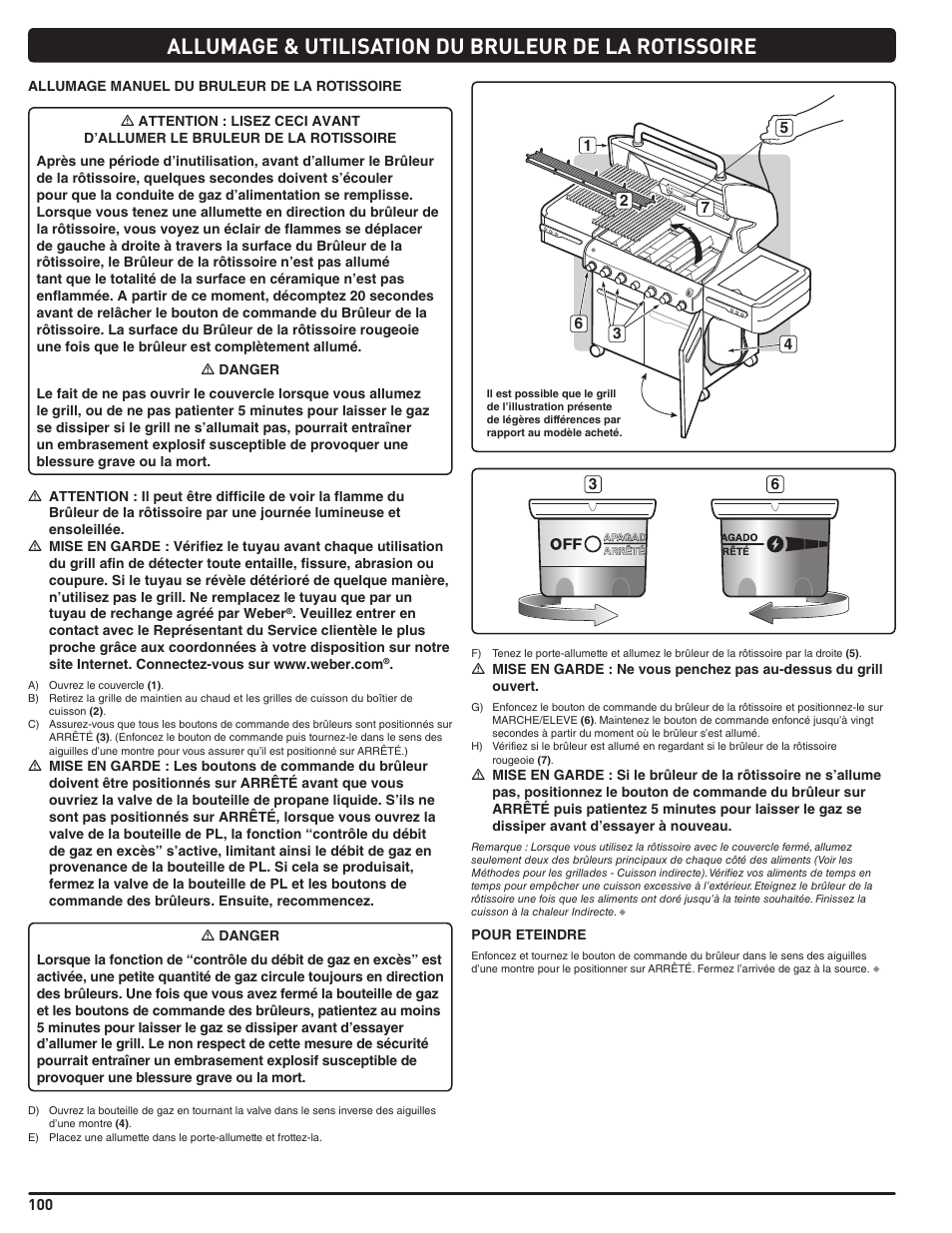 Allumage & utilisation du bruleur de la rotissoire | weber Summit E/S 470 LP User Manual | Page 100 / 110