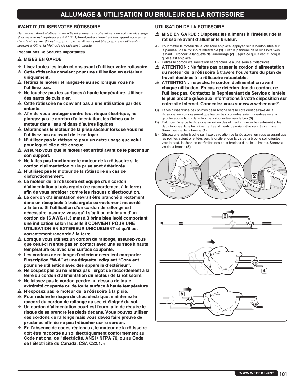 Allumage & utilisation du bruleur de la rotissoire | weber Summit E/S 470 LP User Manual | Page 101 / 110