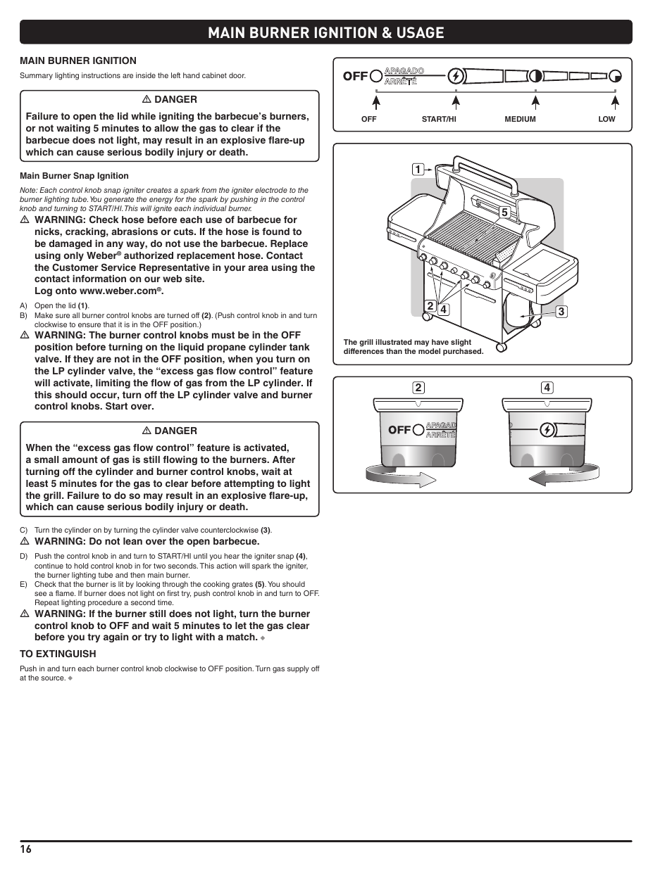 Main burner ignition & usage | weber Summit E/S 470 LP User Manual | Page 16 / 110