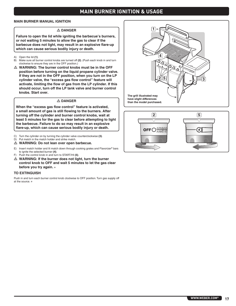 Main burner ignition & usage | weber Summit E/S 470 LP User Manual | Page 17 / 110