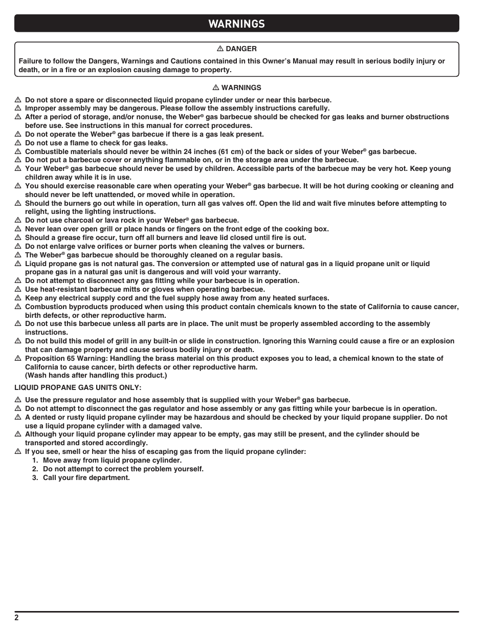 Warnings | weber Summit E/S 470 LP User Manual | Page 2 / 110