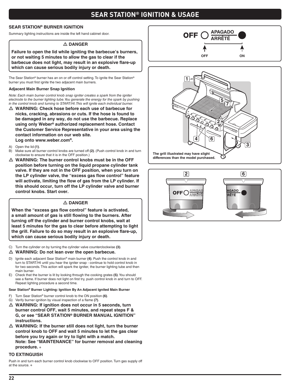 Sear station, Ignition & usage | weber Summit E/S 470 LP User Manual | Page 22 / 110