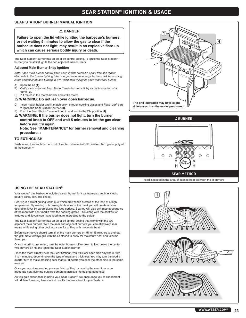 Sear station, Ignition & usage | weber Summit E/S 470 LP User Manual | Page 23 / 110