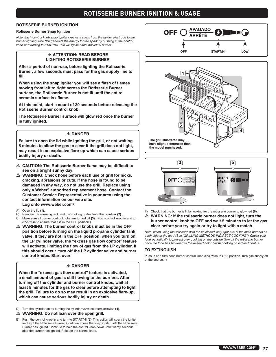 Rotisserie burner ignition & usage | weber Summit E/S 470 LP User Manual | Page 27 / 110