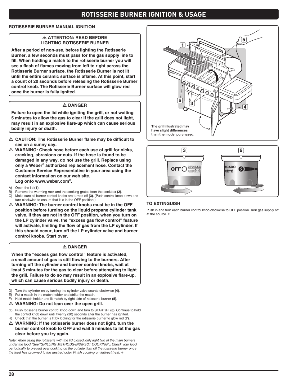 Rotisserie burner ignition & usage | weber Summit E/S 470 LP User Manual | Page 28 / 110