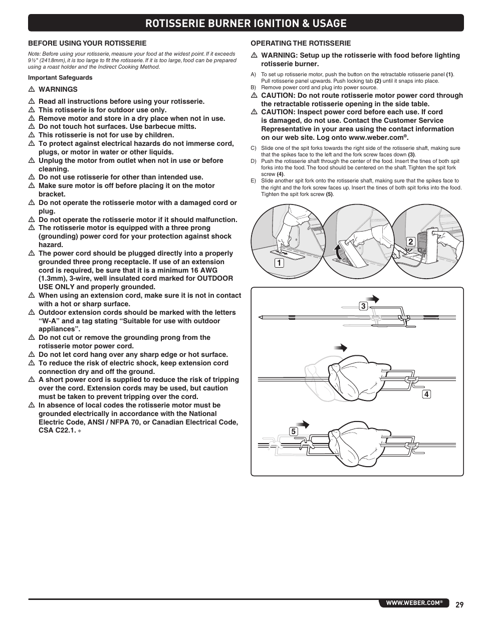 Rotisserie burner ignition & usage | weber Summit E/S 470 LP User Manual | Page 29 / 110