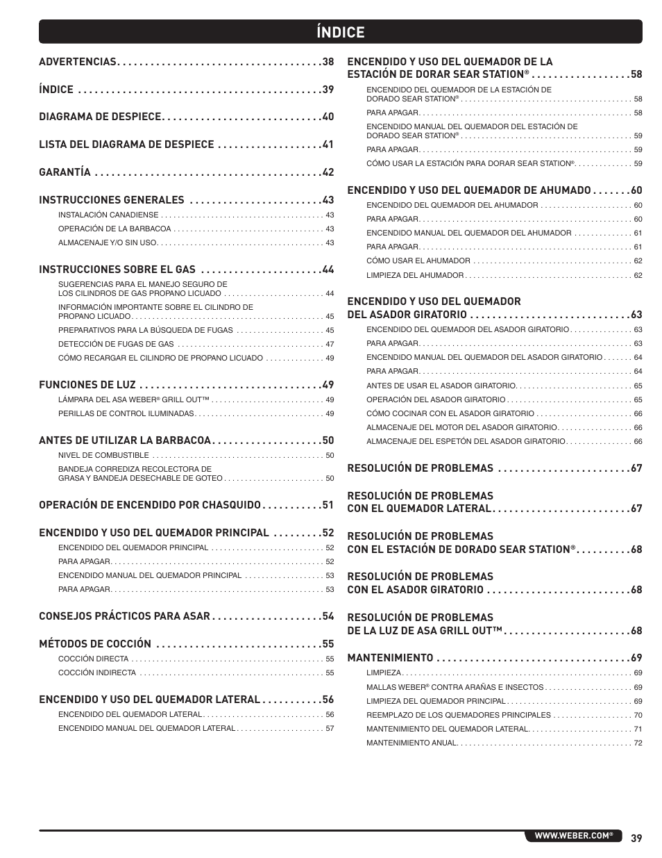 Índice | weber Summit E/S 470 LP User Manual | Page 39 / 110